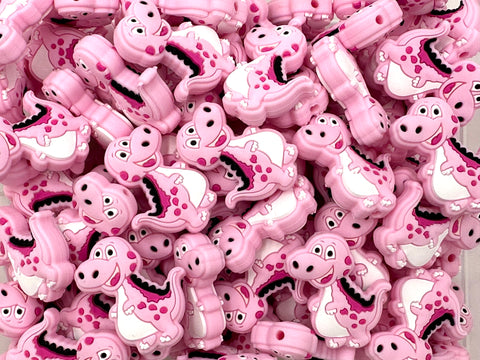 Dinosaur Silicone Focal Beads--Pink