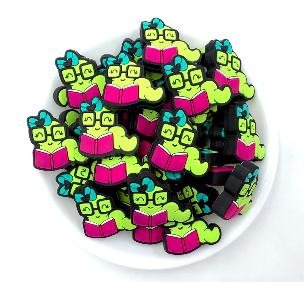 Bookworm Silicone Focal Beads--Hot Pink