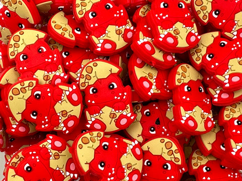 Hatching Baby Dinosaur Silicone Focal Beads--Red