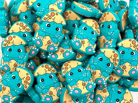 Hatching Baby Dinosaur Silicone Focal Beads--Turquoise