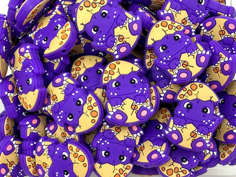 Hatching Baby Dinosaur Silicone Focal Beads--Purple