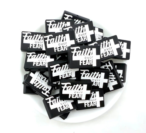 Faith Over Fear Silicone Focal Beads--Black