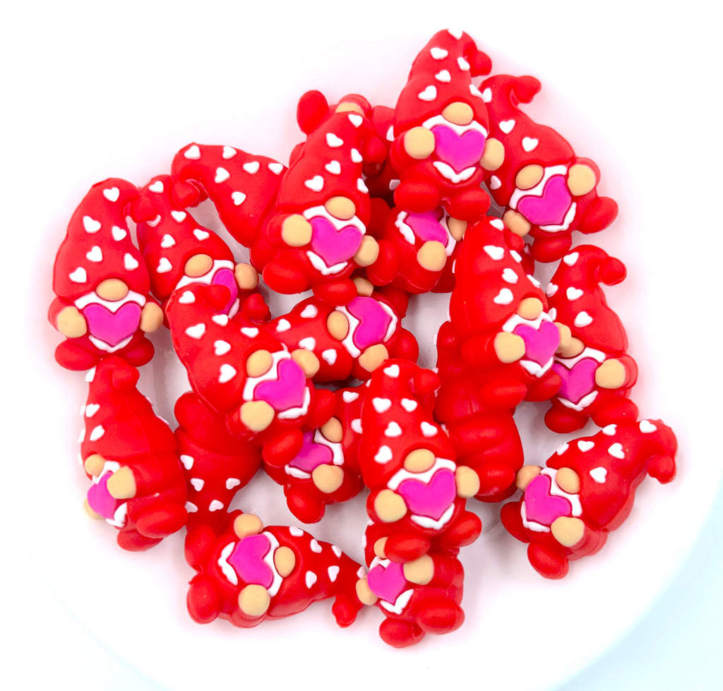 Valentine Gnome 3D Silicone Focal Beads--Red