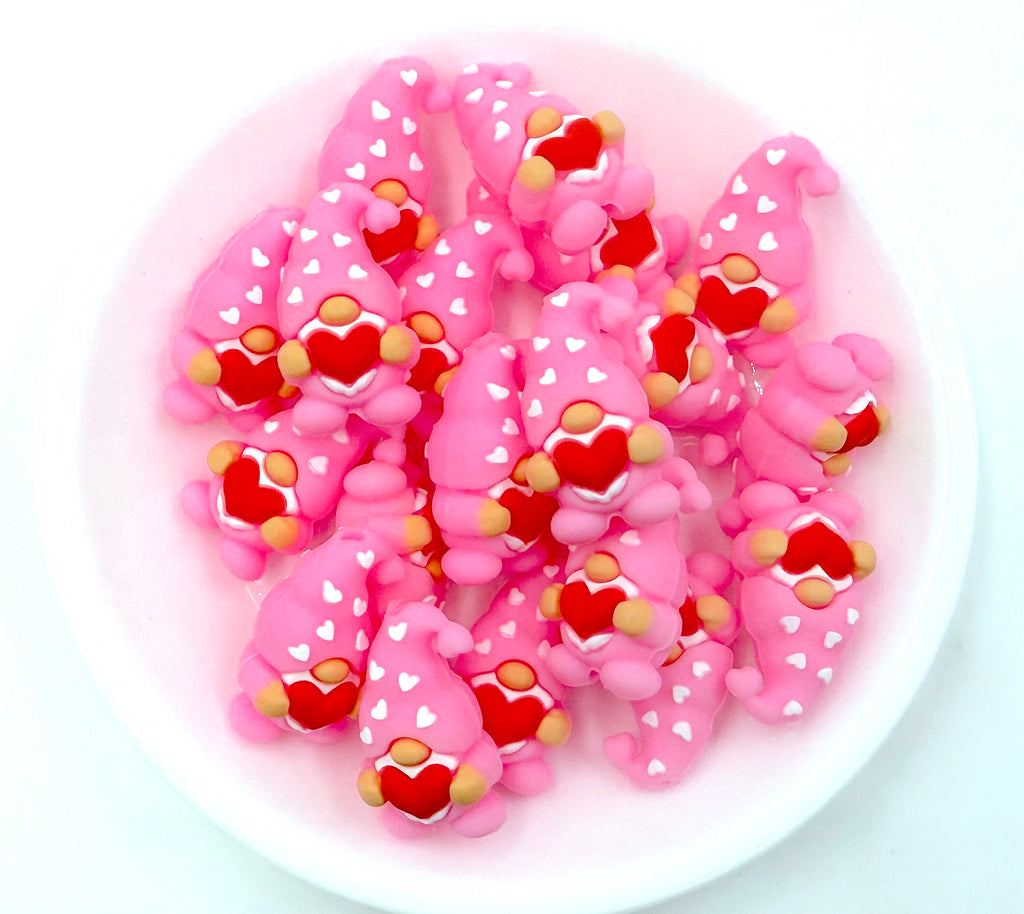 Valentine Gnome 3D Silicone Focal Beads--Pink