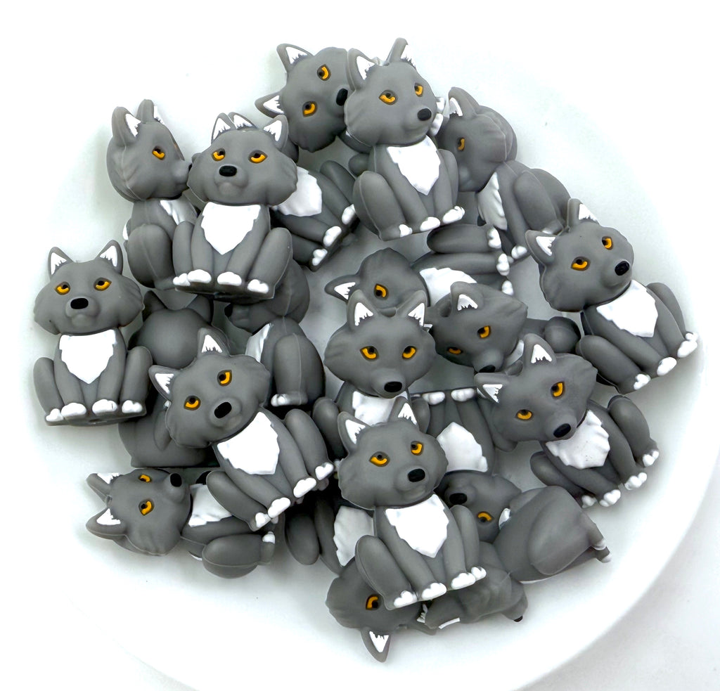 Gray Wolf 3D Silicone Focal Beads