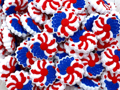 Red, White and Blue Daisy Flower Silicone Focal Beads