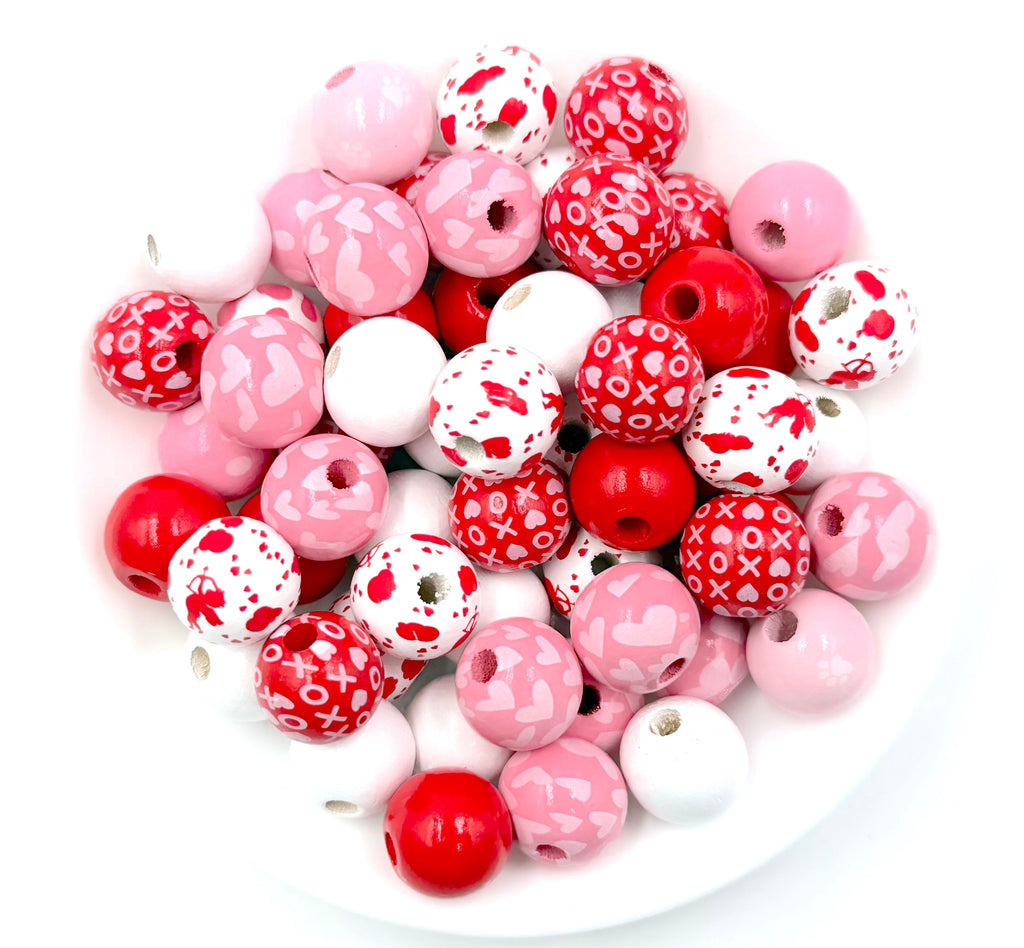 16mm Valentine's Day Mix Wood Round Beads