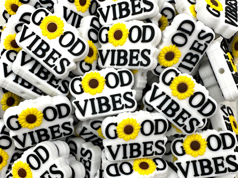 Good Vibes Sunflower Silicone Focal Beads--Black