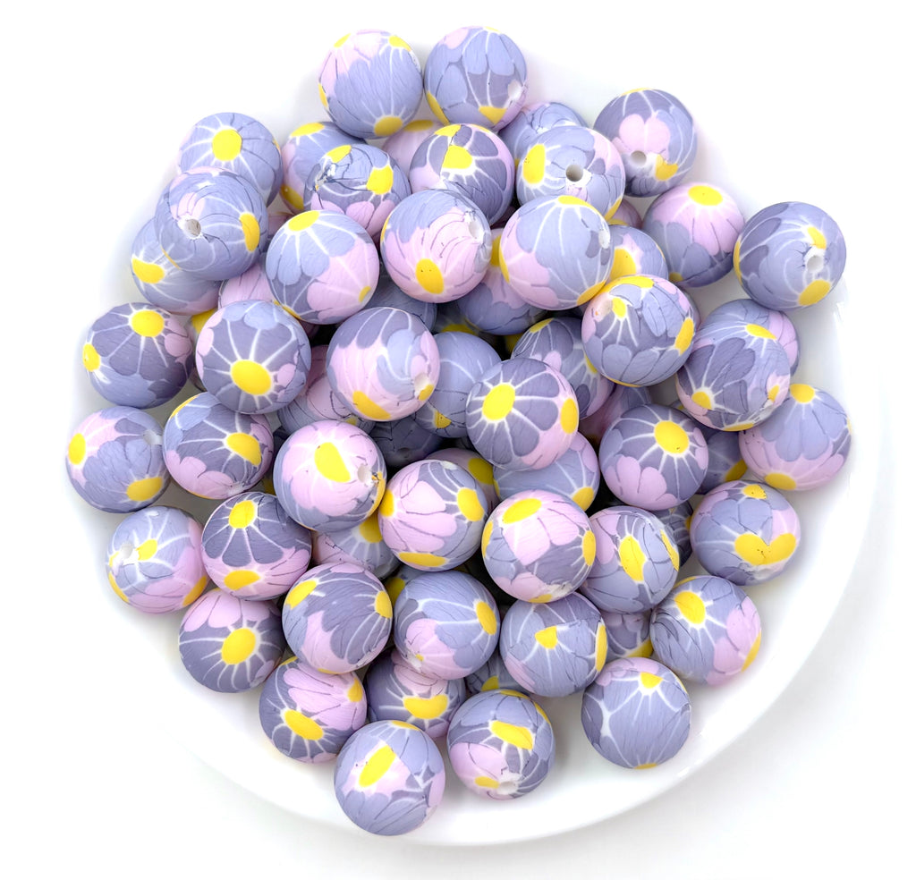 Big Purple Daisy Print Silicone Beads--15mm