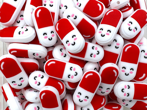 Happy Pill Silicone Focal Beads