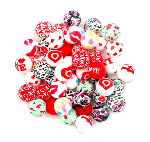 Valentine's Day BULK 15mm Printed Silicone Beads--Grab Bag!