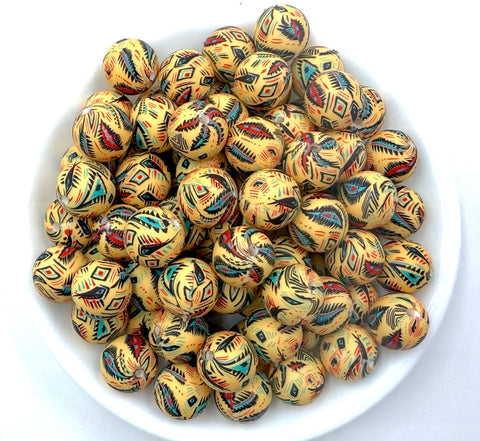 Southwest Western Printed Silicone Beads--15mm