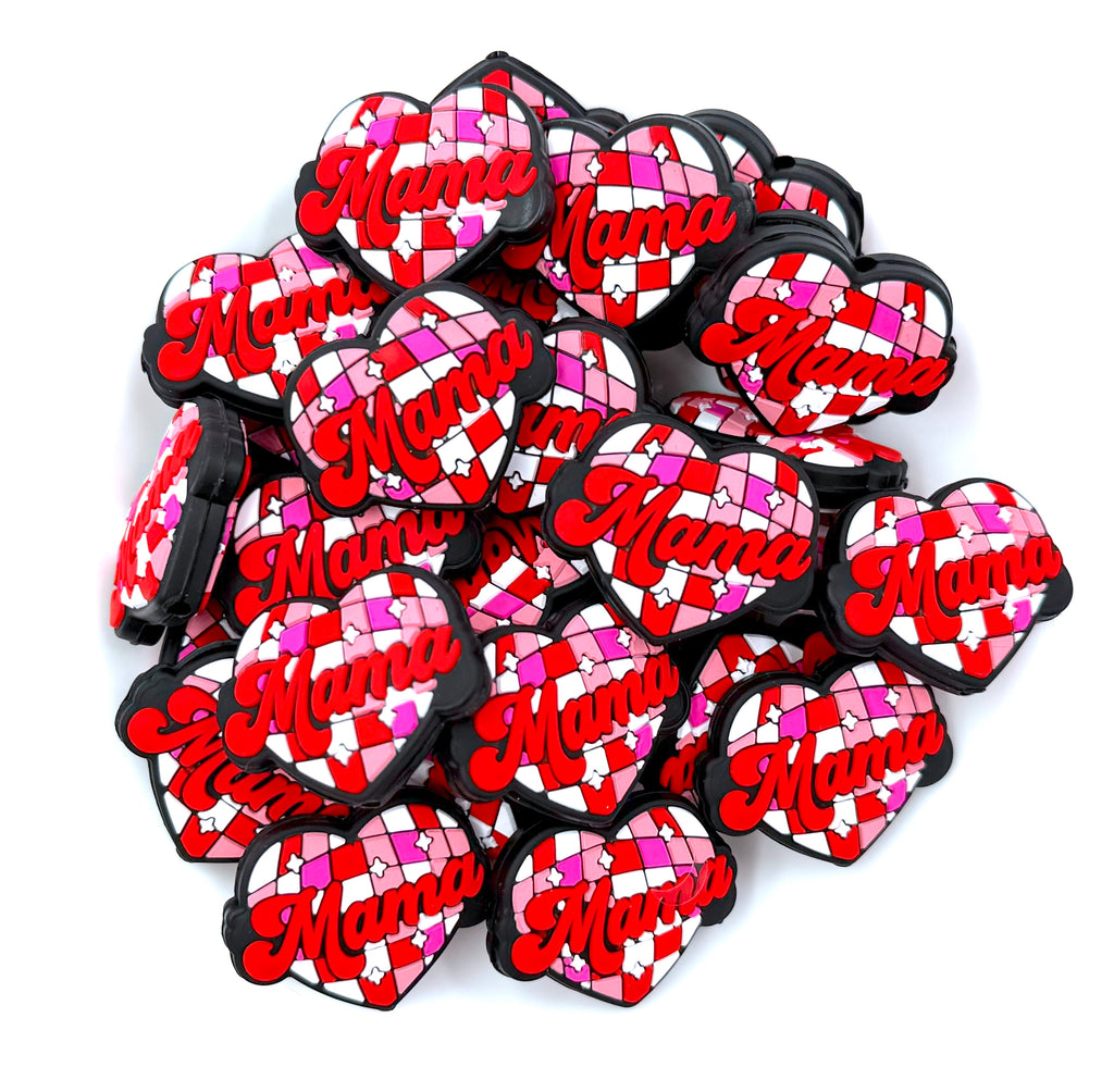 Mama Disco Heart Valentine's Day Silicone Focal Beads