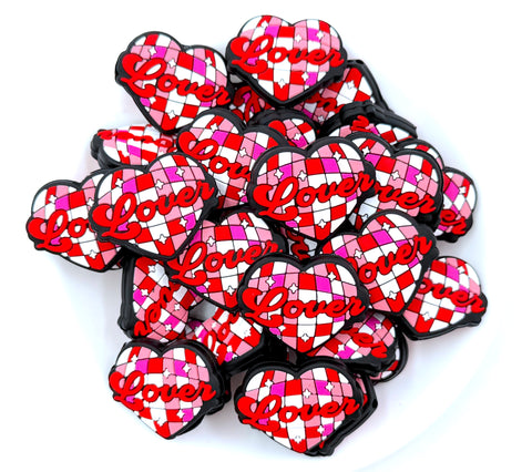 Lover Disco Heart Valentine's Day Silicone Focal Beads