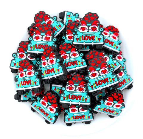 Valentine's Day Gnome Love Truck Silicone Focal Beads--Turquoise