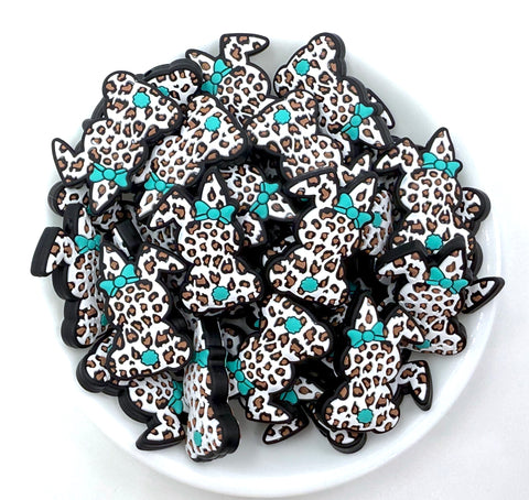 White Leopard Easter Bunny Silicone Focal Beads--Turquoise