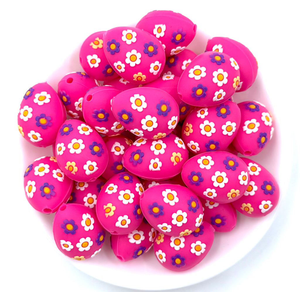 3D Easter Egg Silicone Focal Beads--Hot Pink