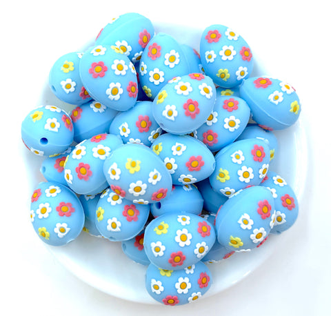 3D Easter Egg Silicone Focal Beads--Light Blue