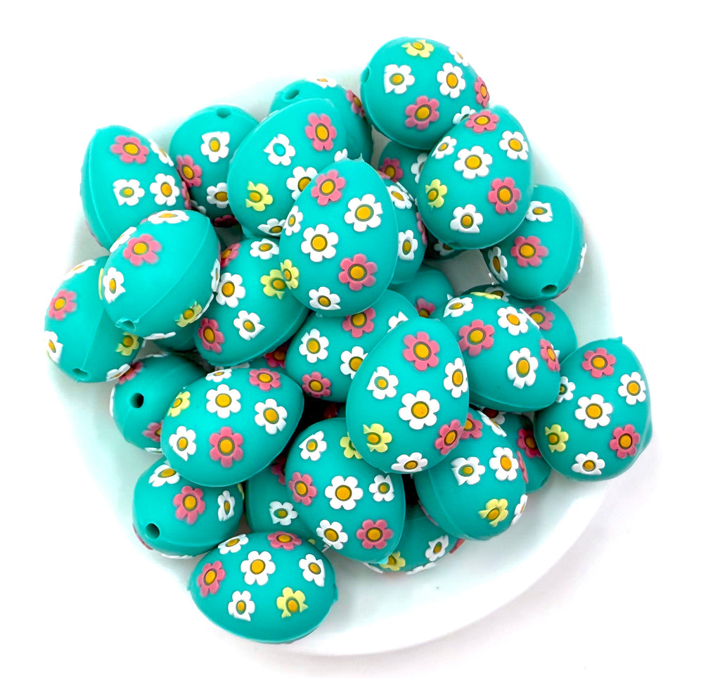 3D Easter Egg Silicone Focal Beads--Turquoise