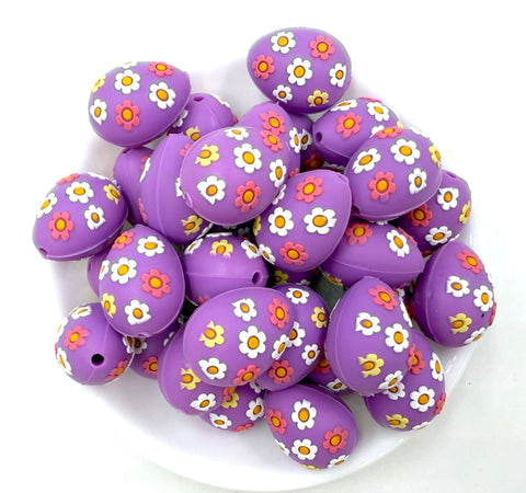 3D Easter Egg Silicone Focal Beads--Purple