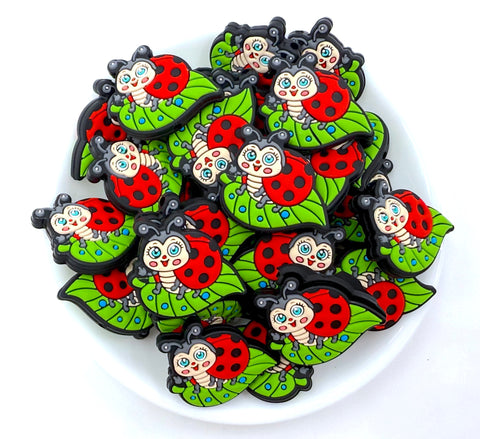 Ladybug on Leaf Silicone Focal Beads