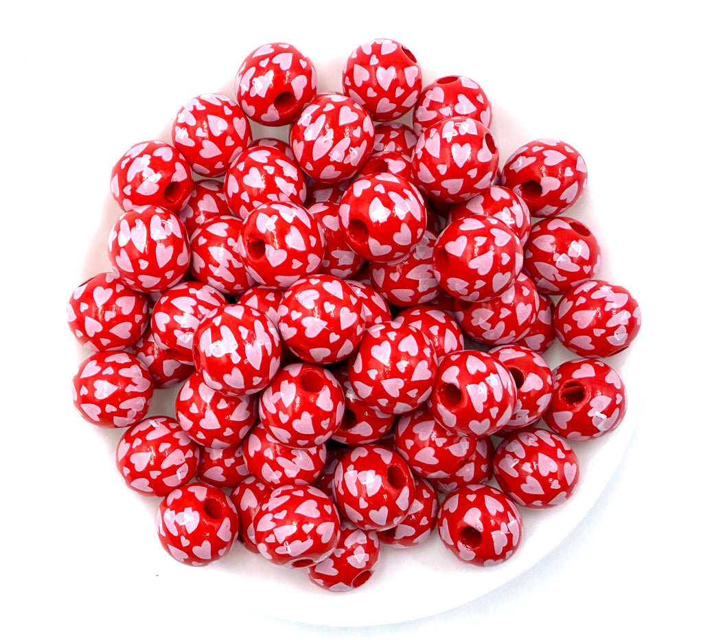 16mm Red Heart Wood Round Beads