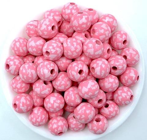 16mm Pink Heart Wood Round Beads