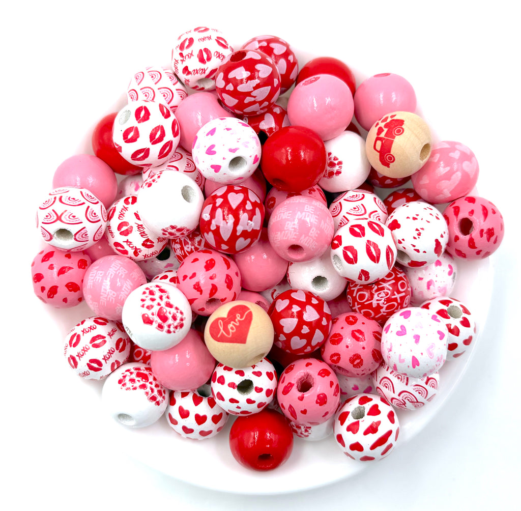 16mm Valentine's Day Mix Wood Round Beads