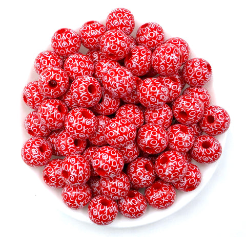 16mm Red XOXO Wood Round Beads