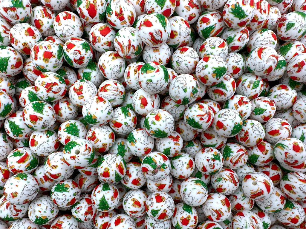 Merry Christmas Print Silicone Beads--15mm