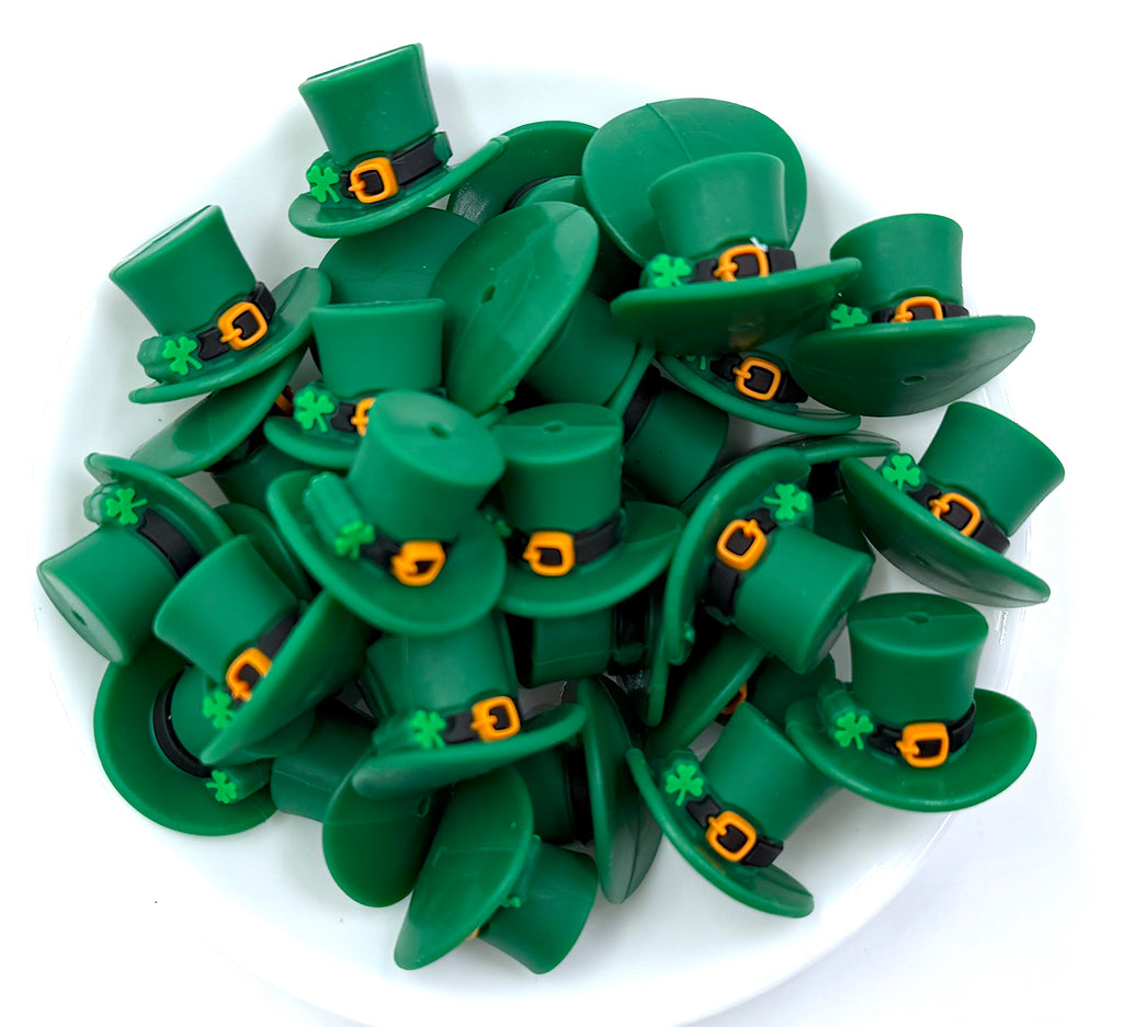 3D St Patrick's Day Hat Silicone Focal Beads--Dark Green