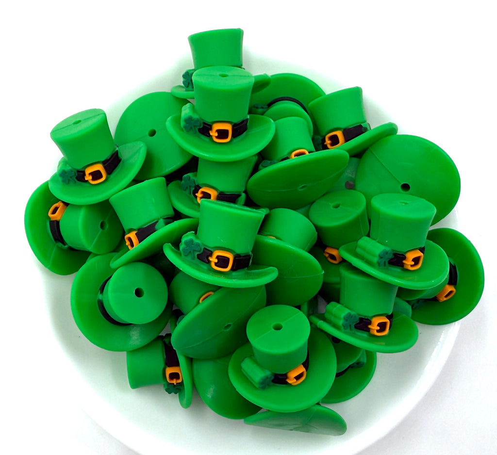 3D St Patrick's Day Hat Silicone Focal Beads--Green