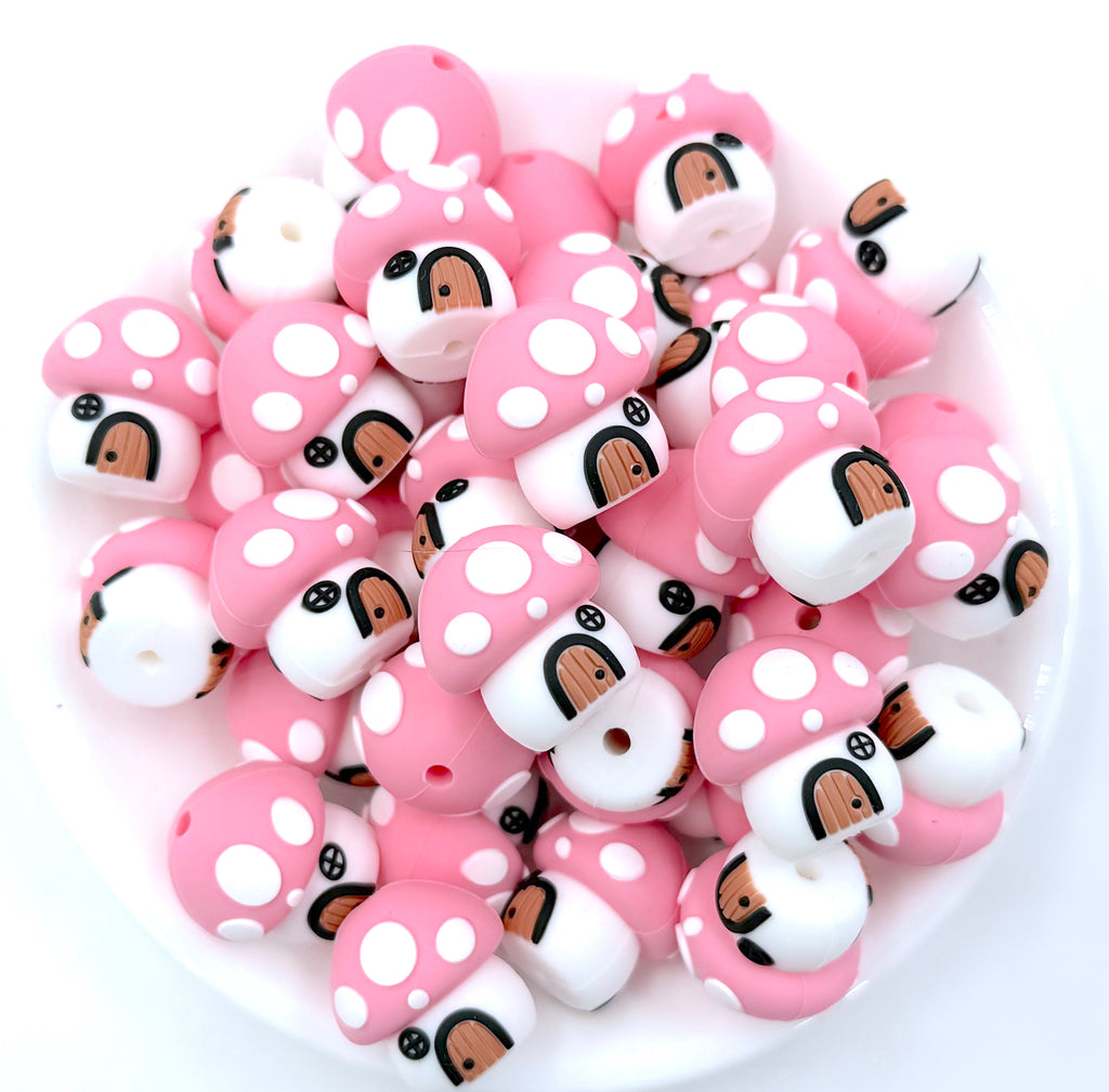 3D Mushroom Silicone Focal Beads--Pink