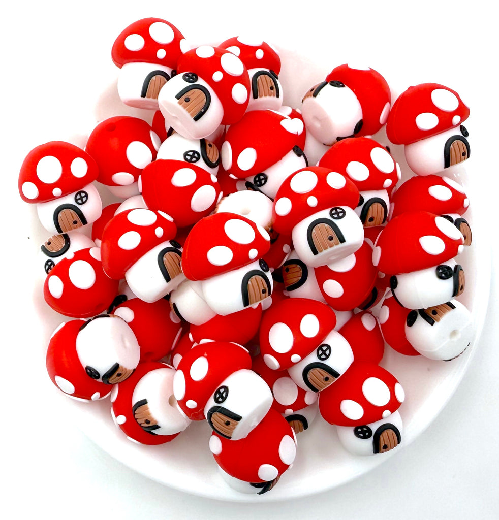 3D Mushroom Silicone Focal Beads--Red