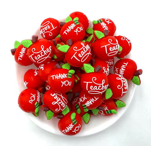 3D Teacher Apple "Thank You" Silicone Focal Beads