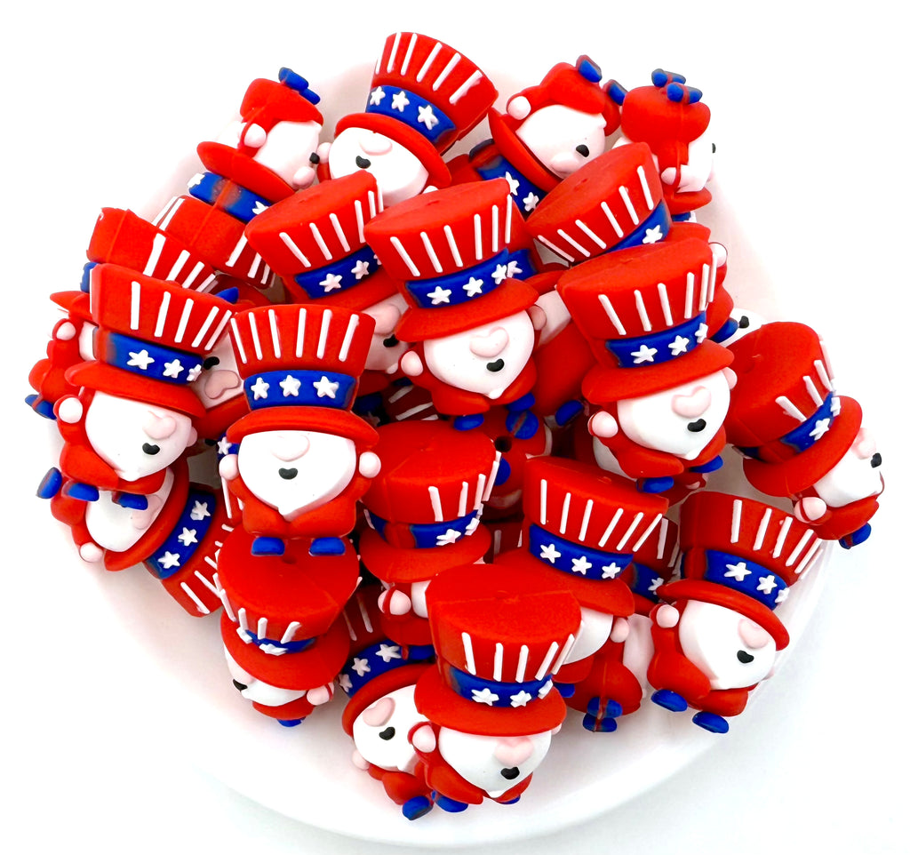 3D 4th of July Gnome Silicone Focal Beads