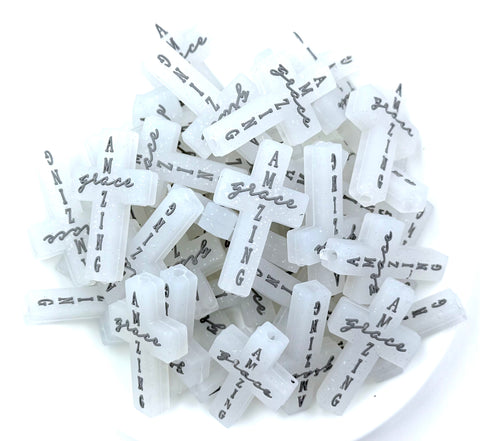 Amazing Grace Glitter Cross Silicone Focal Bead