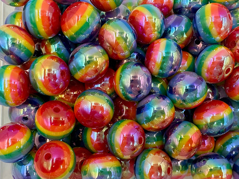 20mm AB Iridescent Rainbow Striped Print Chunky Beads