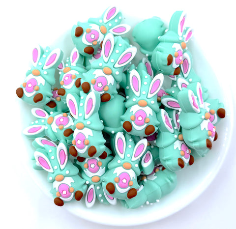 3D Easter Bunny Gnome Silicone Focal Beads--Mint Green