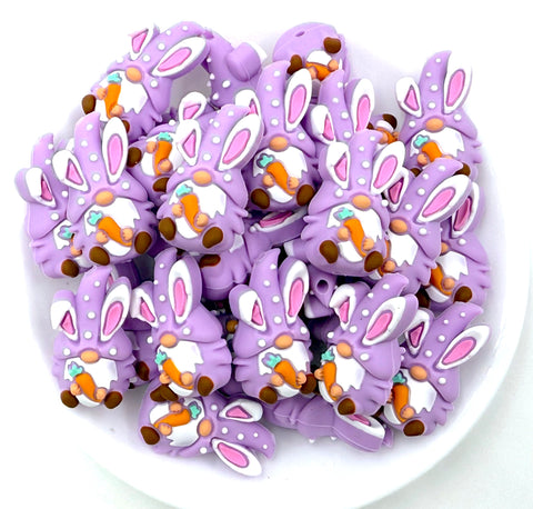 3D Easter Bunny Gnome Silicone Focal Beads--Purple