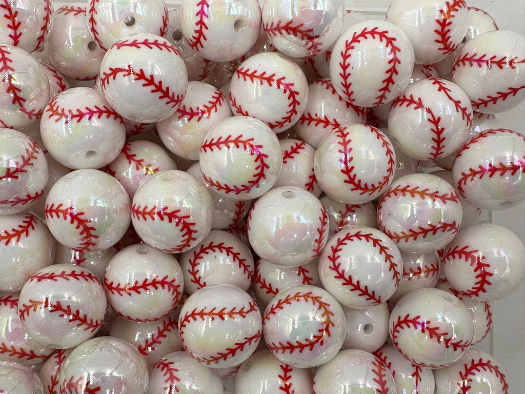 20mm AB Iridescent Baseball Print Chunky Beads