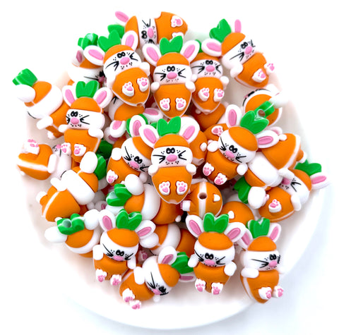 3D Easter Bunny & Carrot Silicone Focal Beads