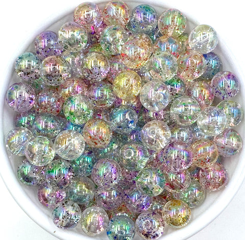 12mm Mixed Clear Glitter Acrylic Beads