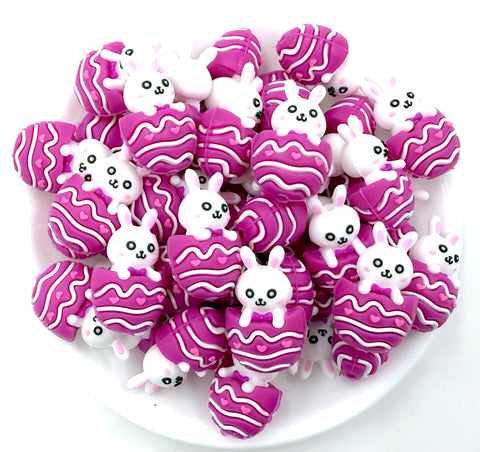 3D Easter Bunny In Egg Silicone Focal Beads--Purple