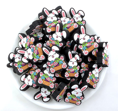 Easter Bunny with Eggs Silicone Focal Beads