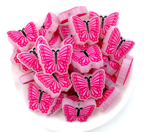 Glitter Butterfly Silicone Focal Beads--Pink