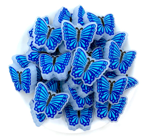 Glitter Butterfly Silicone Focal Beads--Blue