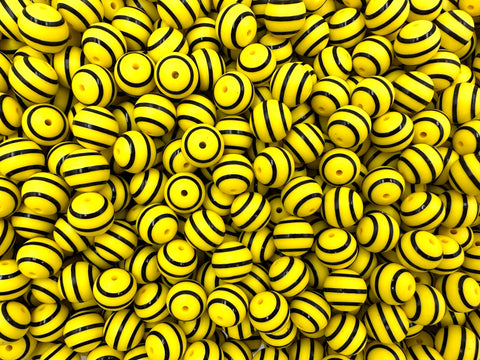 Yellow and Black Striped Silicone Beads--15mm