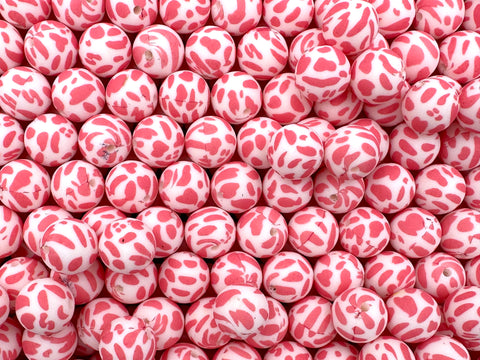Perfectly Pink Cow Print Silicone Beads - Dalmatian Printed Beads--15mm