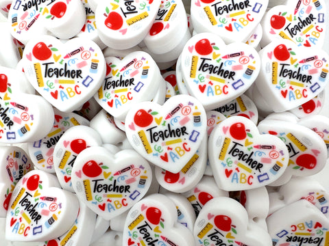 Teacher Heart Silicone Focal Beads